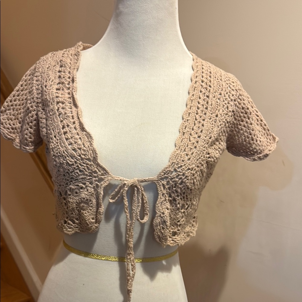 Vintage Crochet Tie-Front Shrug